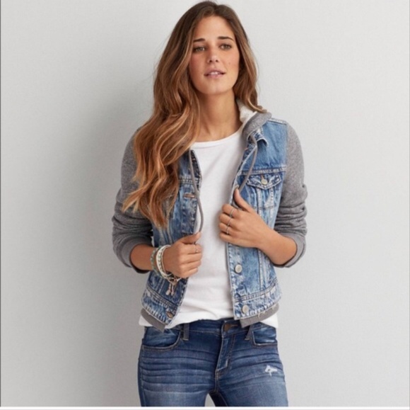 American eagle deals hooded denim jacket